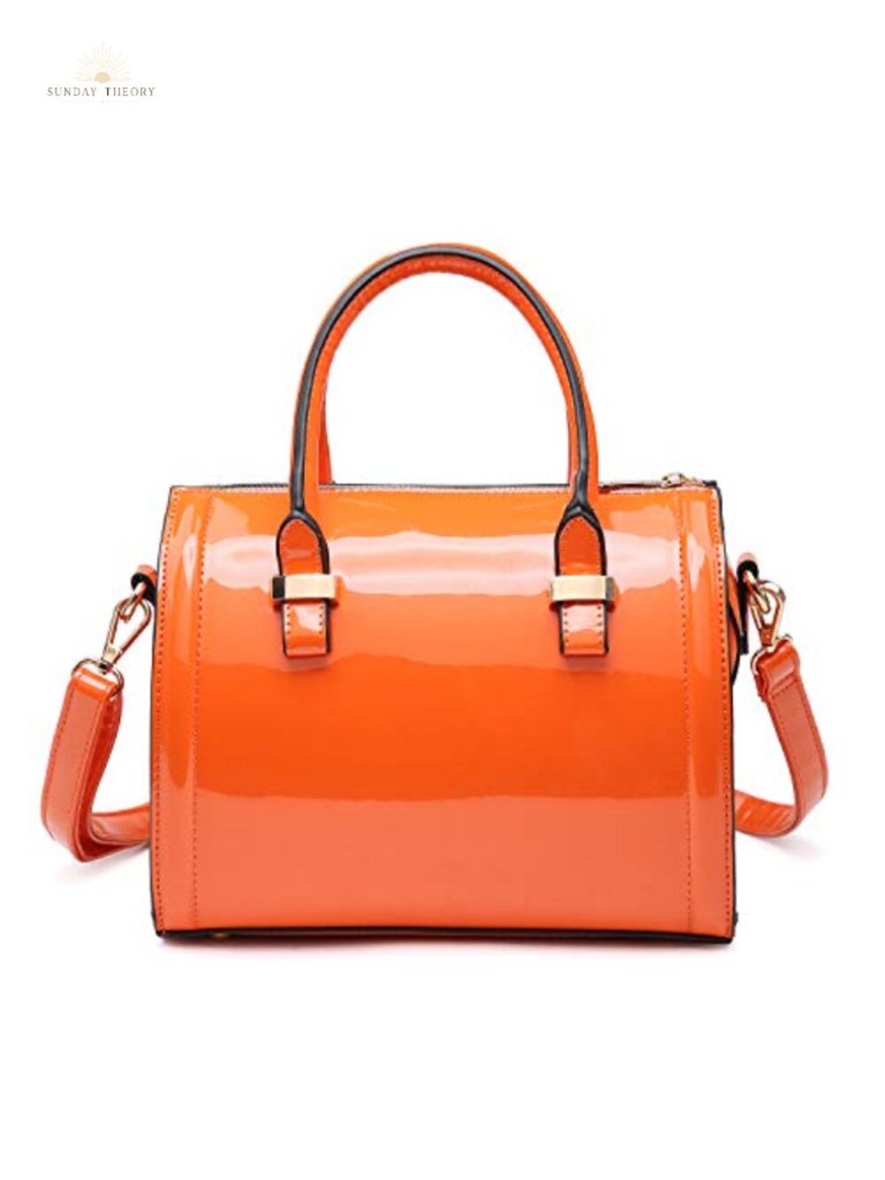Patent Faux Leather Barrel Satchel Top Handle Crossbody Purse